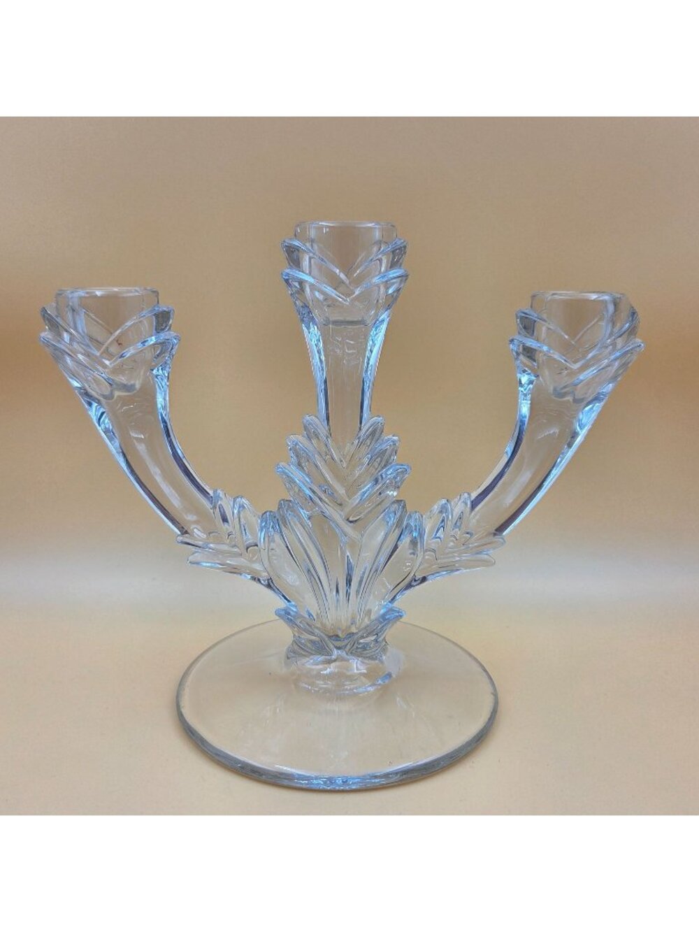 Duncan Miller Grandee Clear Glass 3 Light Candlestick Triple Candle Holder
